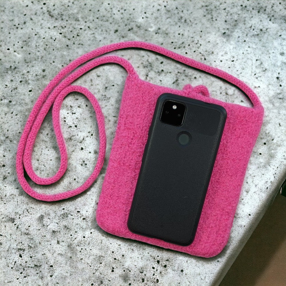 The Slim Wooly Crossbody Purse in Bright Pink