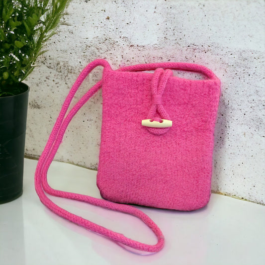 The Slim Wooly Crossbody Purse in Bright Pink